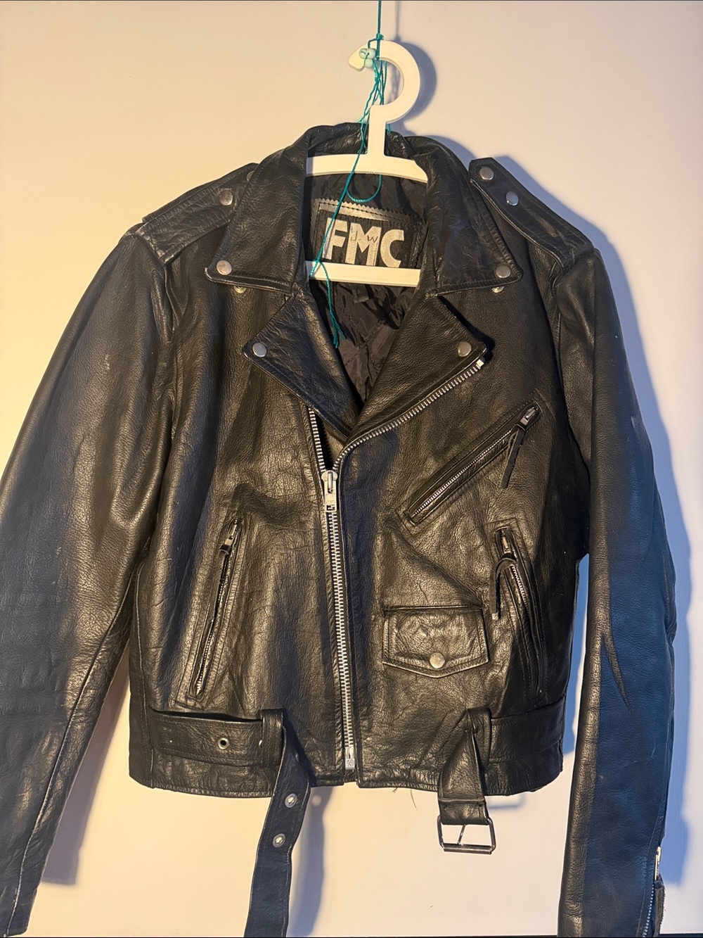 FMC Black Leather Moto Bomber Jacket